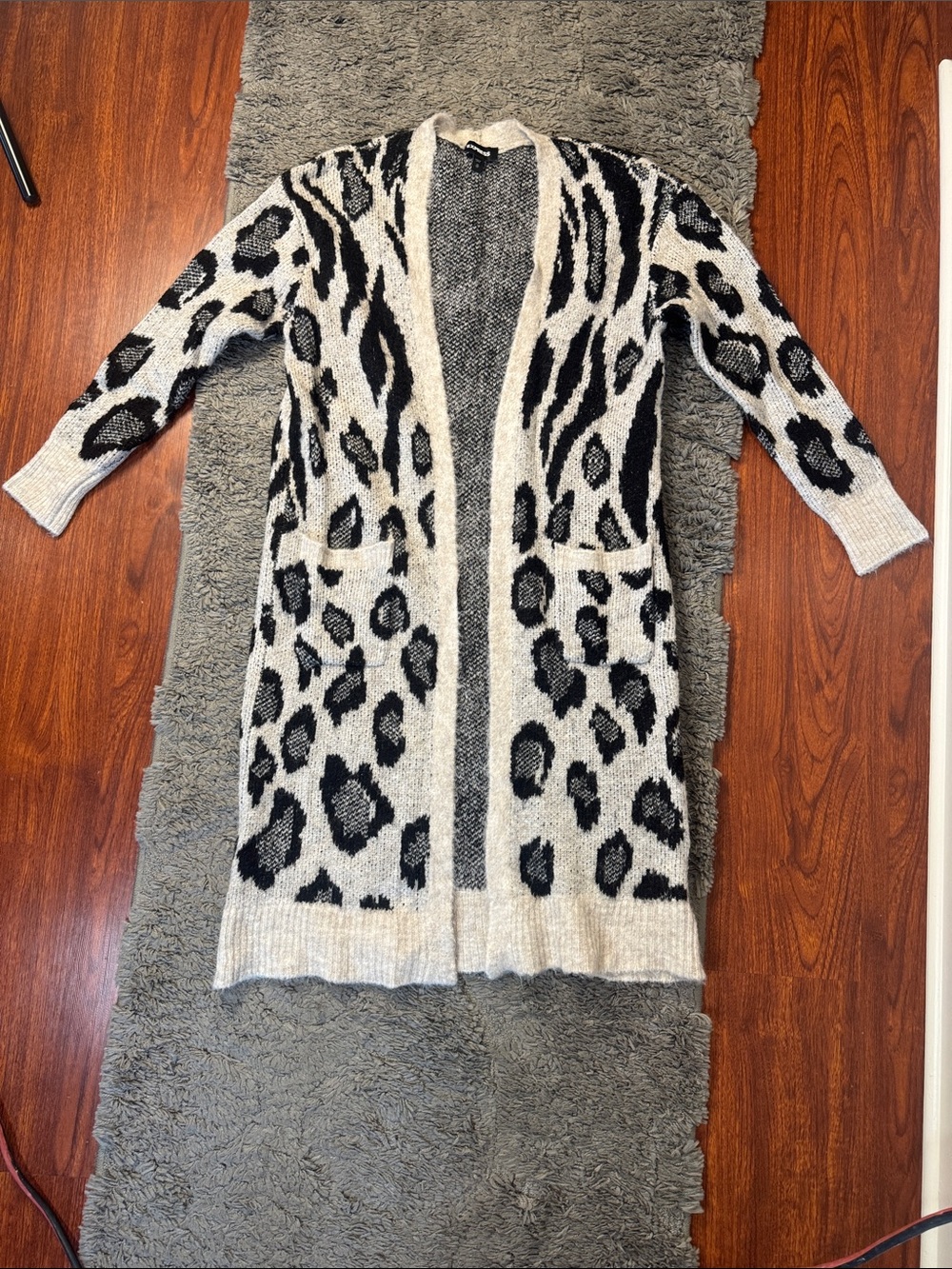 Express Leopard Print Long Duster Cardigan With Pockets - Size XS